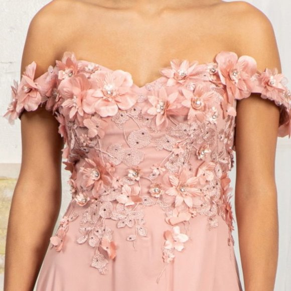 NEW CHIFFON OFF SHOULDER SLEEVELESS LONG A-LINE DRESS WITH ZIPPER BACK GL3018 - Picture 4 of 13